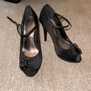 Barker Black Heels with Embellished Toe